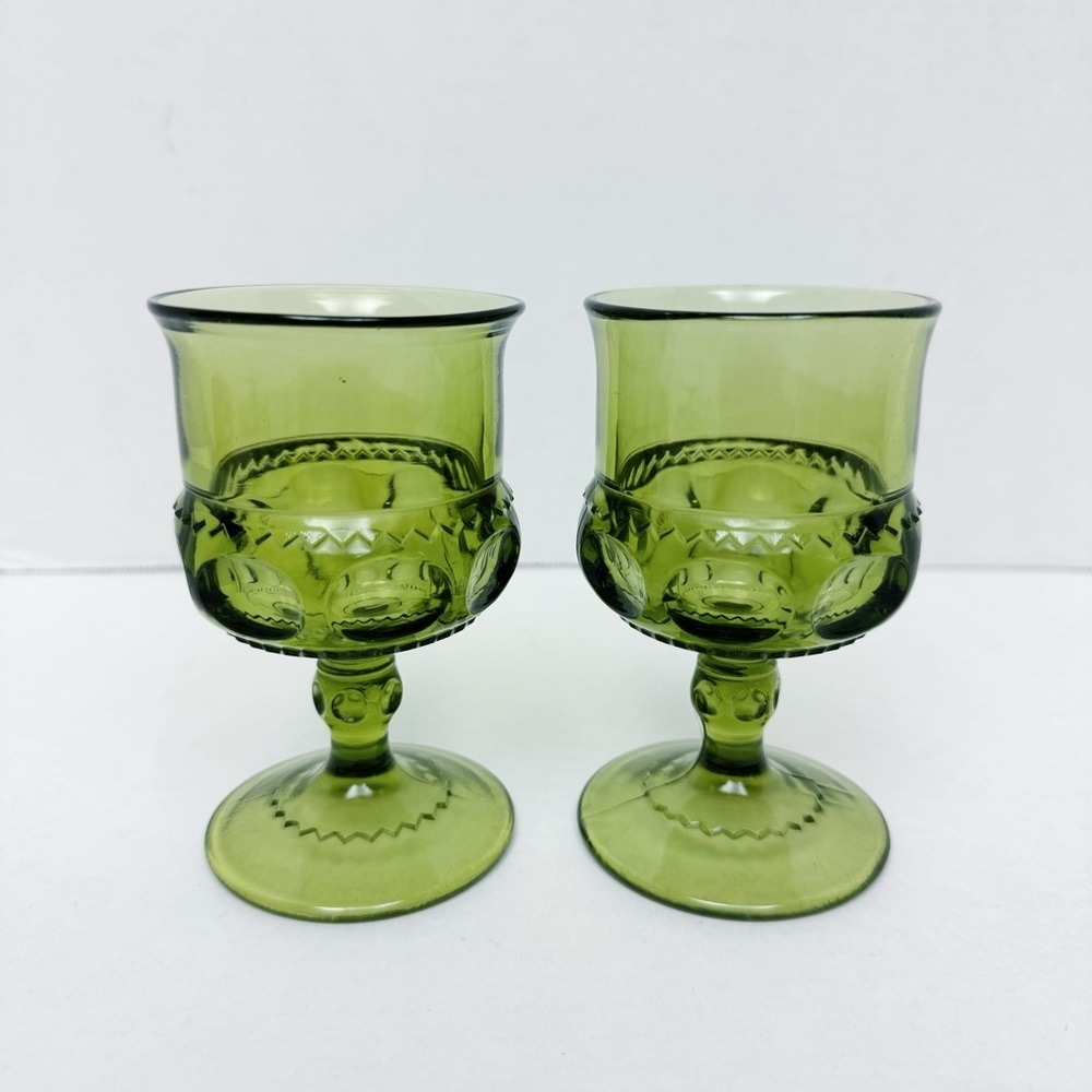 Indiana Glass - Green Kings Crown Thumbprint Glass Set of 2